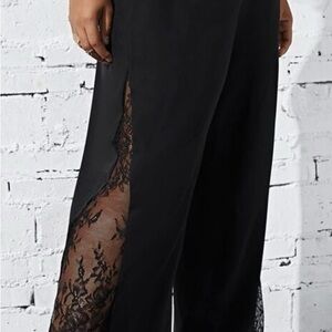 Black Lace Panel Capris with Side Slit